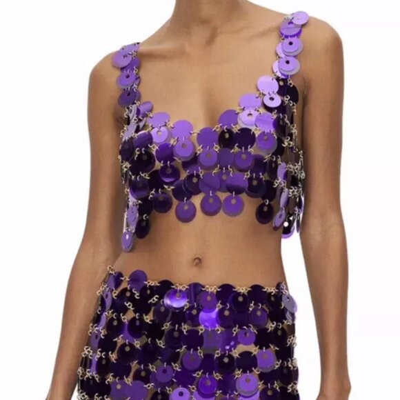 H&M X Rabanne - Sequin disc Disco mini skirt Purple Medium - Picture 3 of 4